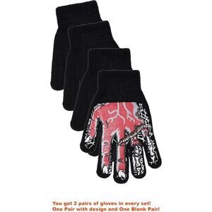 Boys 2 pairs of Gloves: 1-Halloween AND 1-Black (Monster Red)